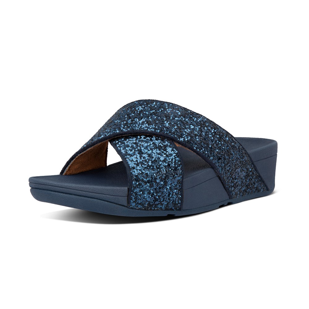 Fitflop Womens Slides - Lulu Glitter Cross - Navy - 063-VSFBZW